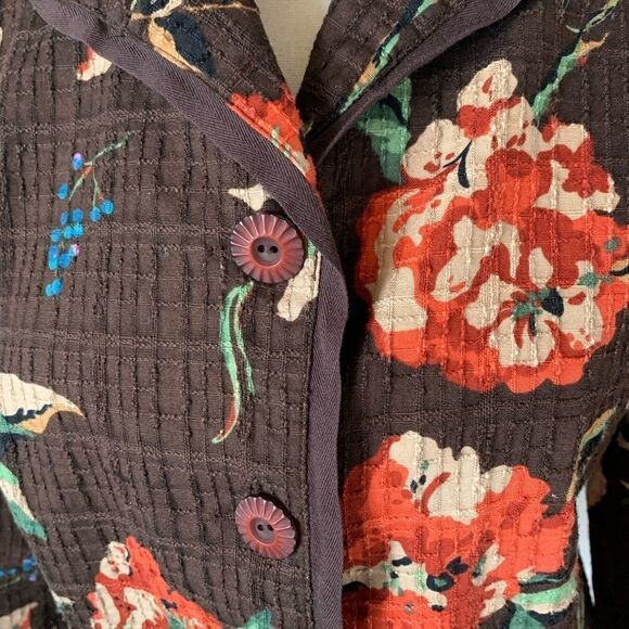 Koret Petite Brown Floral Blazer Jacket Sz PM Petite - Picture 4 of 12